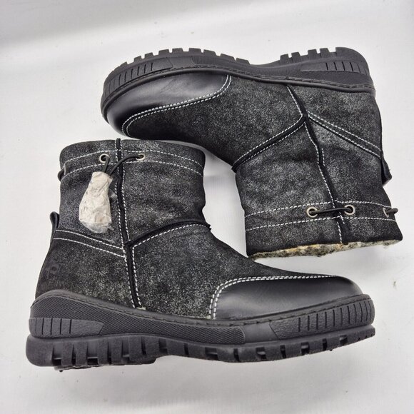 OTBT Women's Snow Boots Size 6 M Black Fanfare Reversible Spikes Leather Textil - Picture 2 of 12